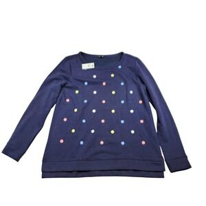 Talbots Shirt Womens PM Blue Polka Dot Crew Neck Long Sleeve Fleece Pullover